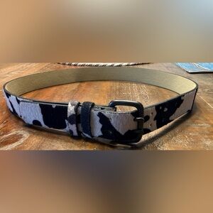Faux Cowhide Patterned Belt with Black Buckle